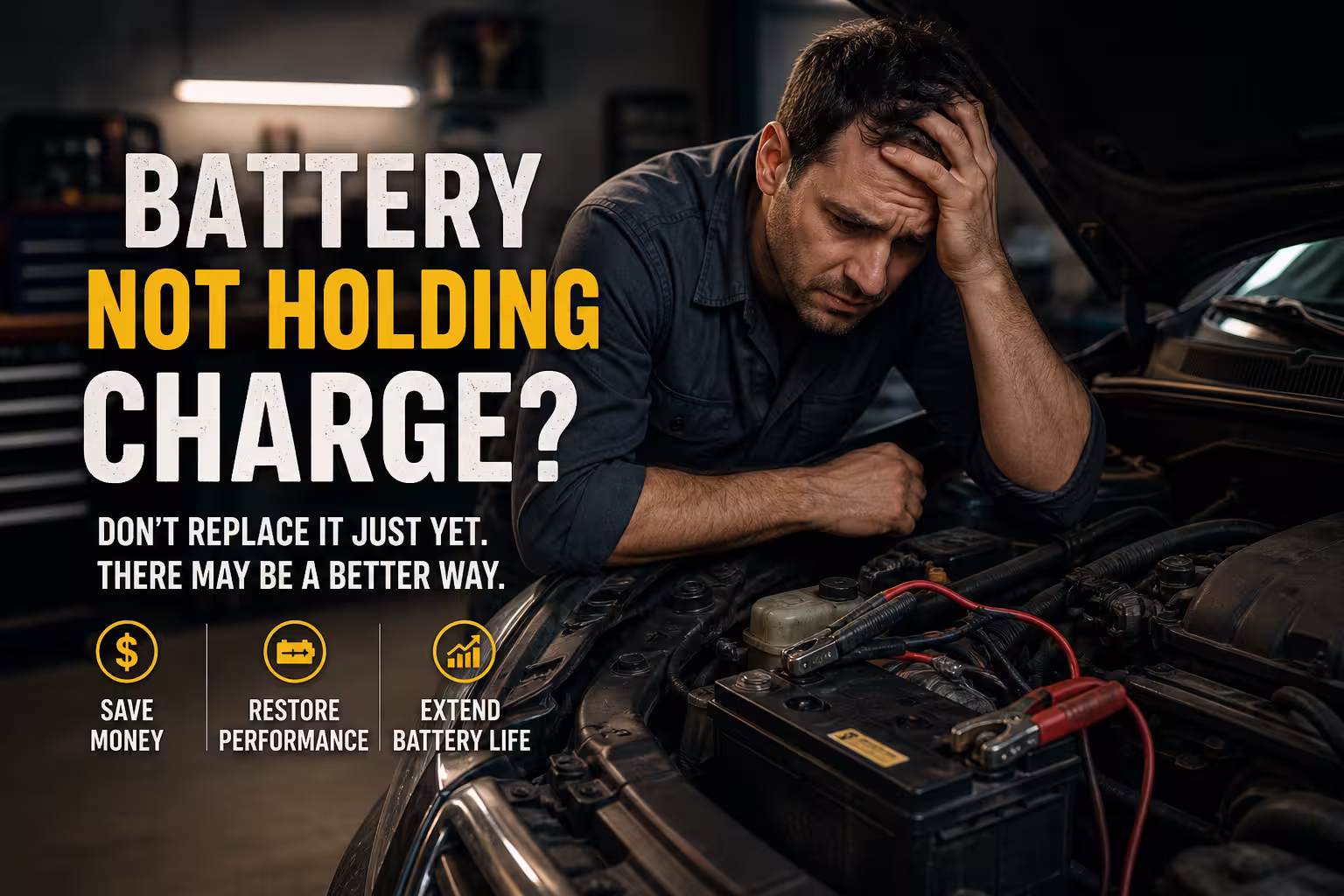 Frustrated person dealing with battery not holding charge